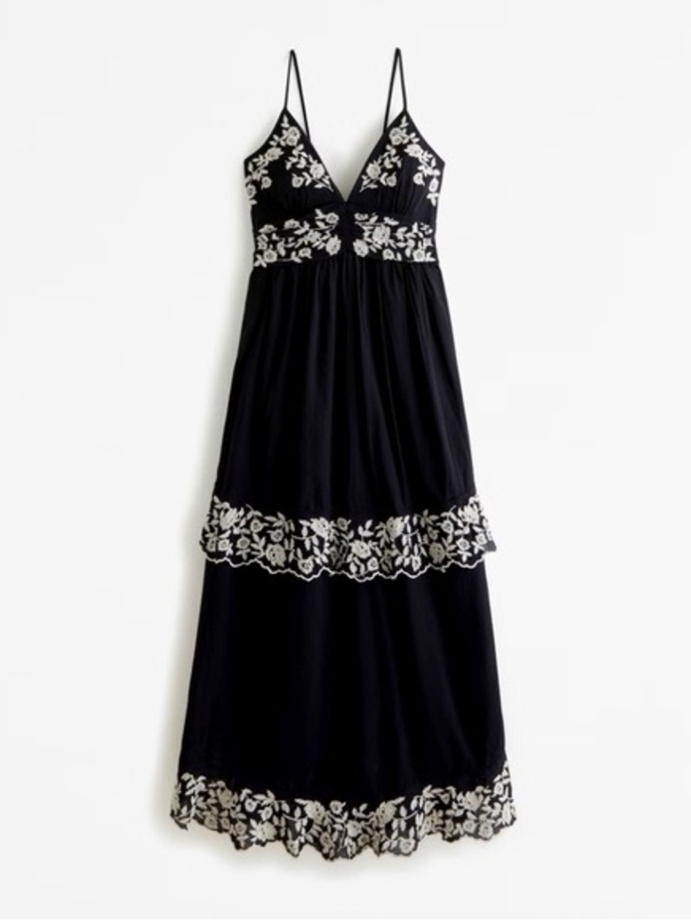 Abercrombie & Fitch Black Maxi Dress with White Floral Embroidery NWT